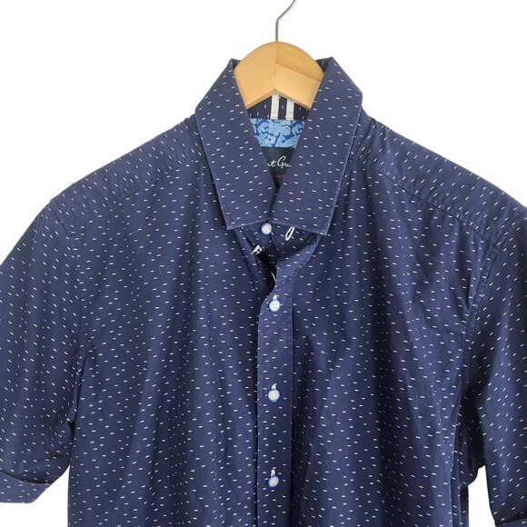 Robert Graham Navy Short Sleeve Button-Up Shirt Large Tailored Fit - Picture 2 of 6